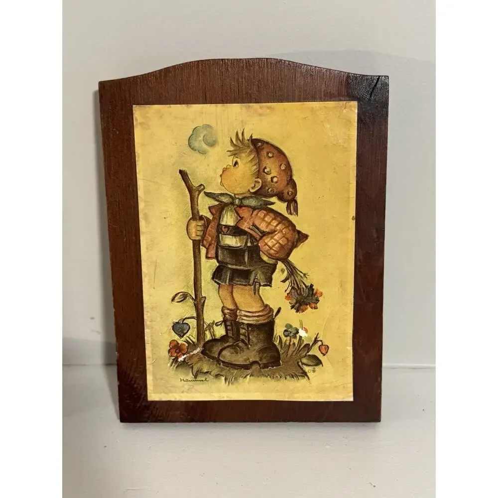 Vintage Wooden Decoupage Boy and Girl Plaques Cottagecore